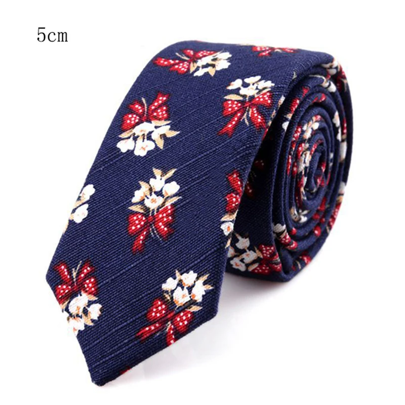 Gussleson nova moda 5cm algodão macio magro impressão gravatas flores gravata para festa de casamento negócios presente formal para homem