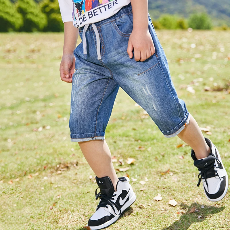 2024 New Kids Jean Shorts Summer Brand Design Striped Children Denim Short Pants For Teen Boys 100-160 CM Wear LC106