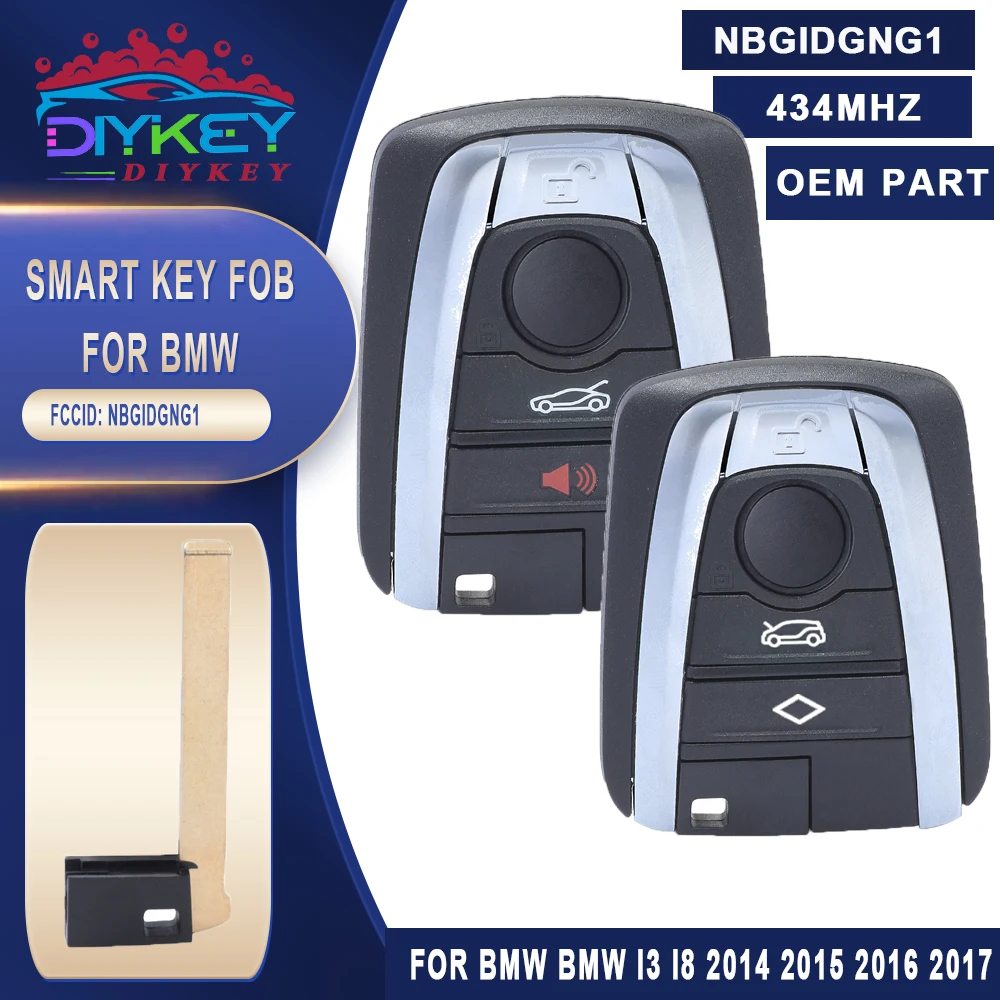 

DIYKEY OEM 4 кнопки FCC ID: NBGIDGNG1 434 МГц БЕСКЛЮЧЕВОЙ вход для 2014 2015 2016 2017 2018 BMW i3 i8 смарт-ключ ID49 чип