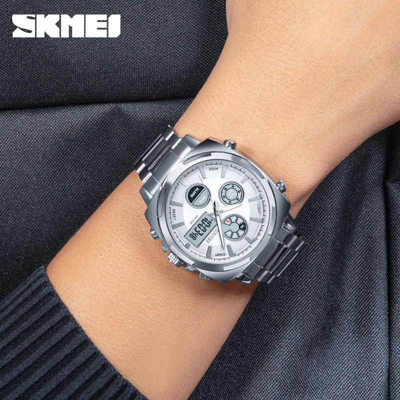 SKMEI Original Men\'s Watches Full Steel Led Electronic Watches Luxury 2Time Chrono Digital Clock Sports Wristwatch Waterproof