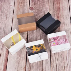 50Pcs/lot Kraft Paper Marbling Handmade Soap Boxes Candy Cookie Packaging Gift Boxes With Window Chocolate Wedding Party Box