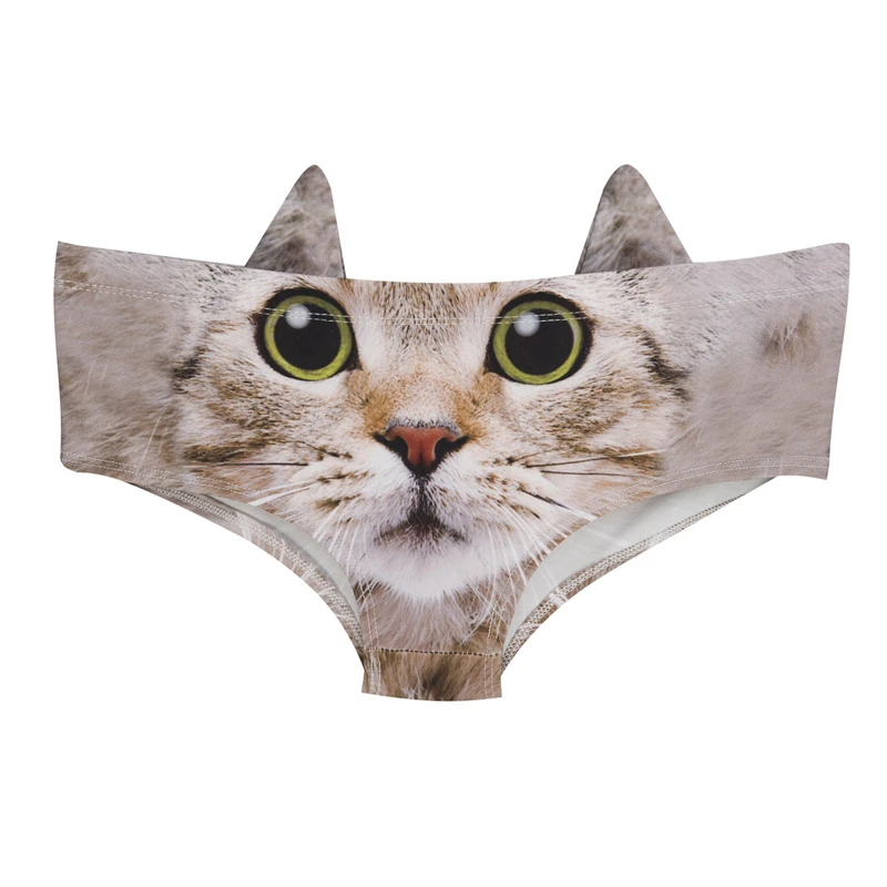 3D Stereo Ears Women\'s Underwear Cute Animal Printed Underpants Sexy Low-Waist Panties Solid Color Female Briefs