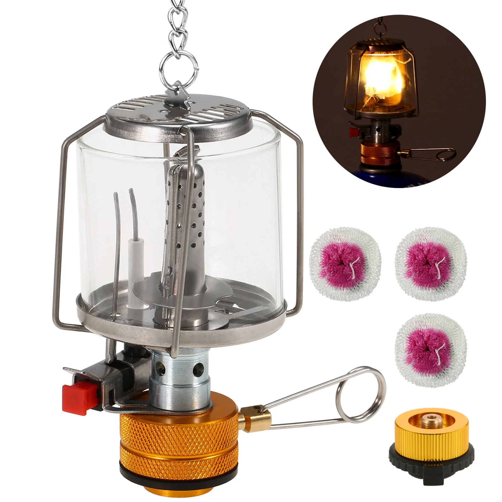 Outdoor Portable Camping Gas Lantern Piezo Ignition Mini Gas Tent Lamp Light with 3 Mantles and Adapter Portable Gas Light