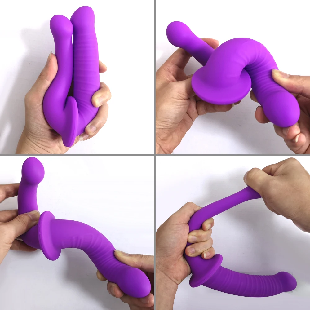 Strapless Strap-on Realistic Silicone Dildo for Anal Vagina Stimulation Double Side Adult Sex Toy for Male Female Lesbian Couple