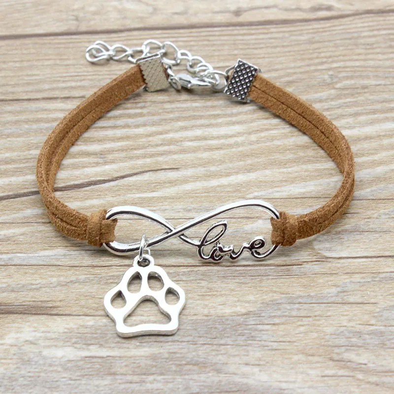Infinity Love Animal Dog Cat Paw Charm Suede Leather Bracelets Hot Pink Red Black Gifts For Women & Men Bracelets Jewelry