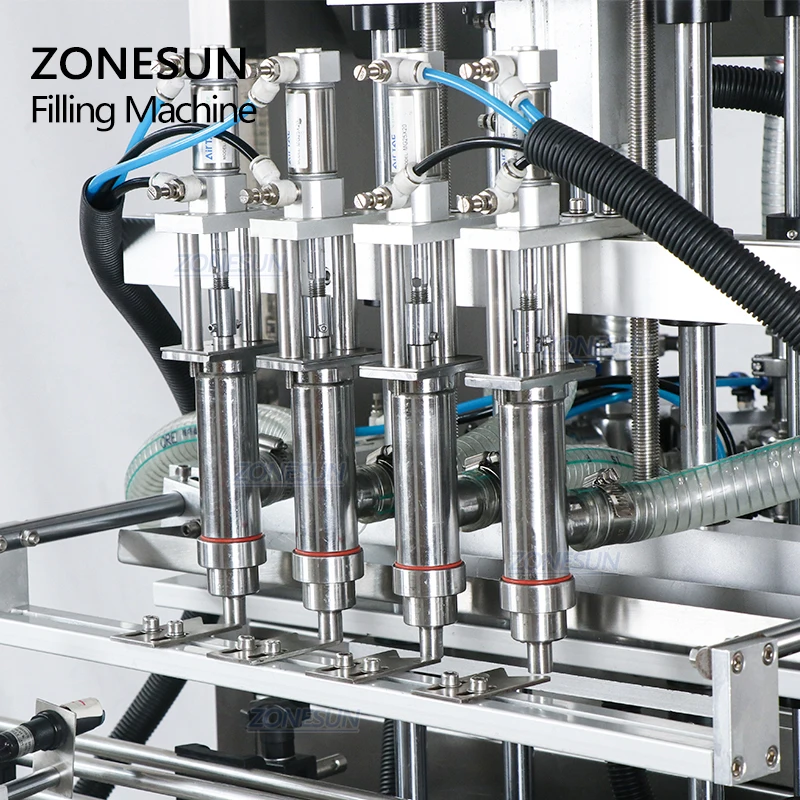 ZONESUN Automatic Four Nozzles Ketchup Paste Cream Filling Machine Servo Sauce Shampoo Liquid Filler Pneumatic Diaphragm Pump