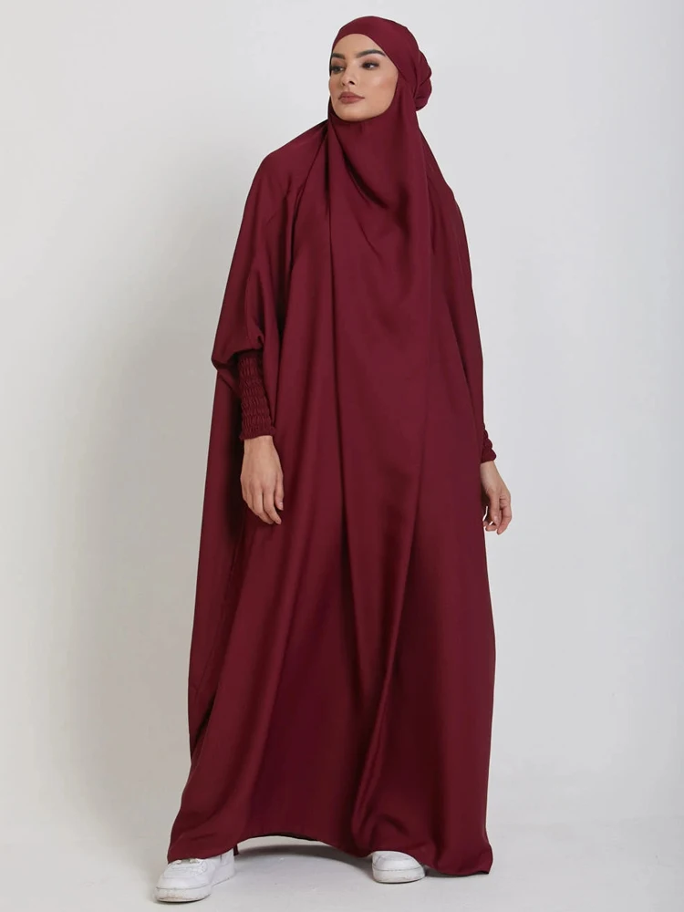 Muslim One-piece Prayer Dress for Women, Hooded Abaya, Smocking Sleeve, Islamic Clothing, Jilbab, Dubai, Turkish Robe, Ramadan