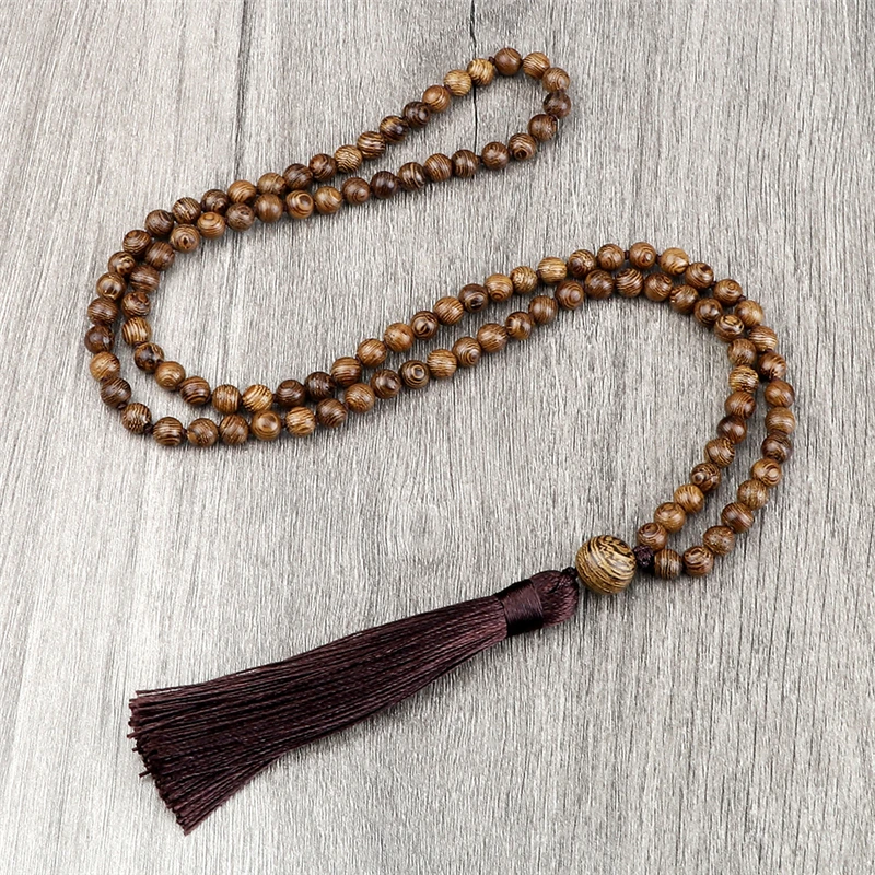 6mm Wooden Beads Necklaces Rosary Meditation Yoga Spirit Jewelry 108 Mala Beaded Tassel Necklace Accessories Gifts for Men Women