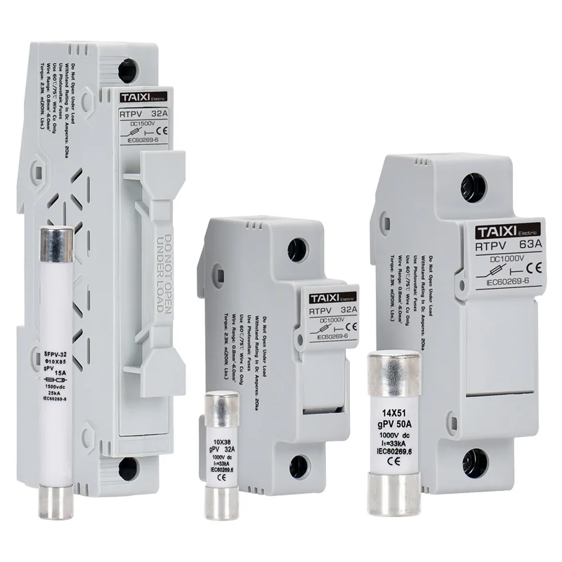 RTPV Solar Photovoltaic DC Fuse 1A To 63A Guide Rail Mounting 1500V PV Direct Current Fuse Holder Only Fuse 1038 1085 1451