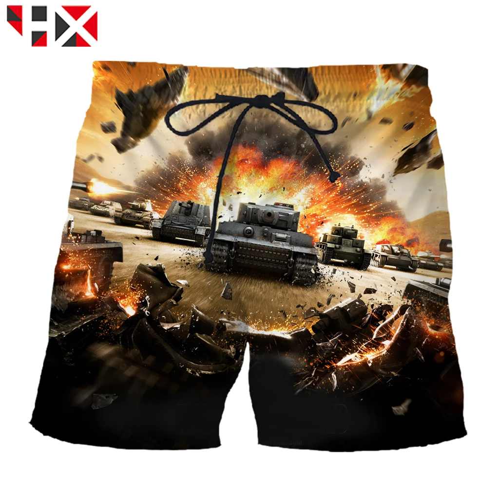 HX Summer Trend World of Tanks Shorts 3D Print Shorts Men/Women Harajuku Streetwear Style Men Shorts HX823