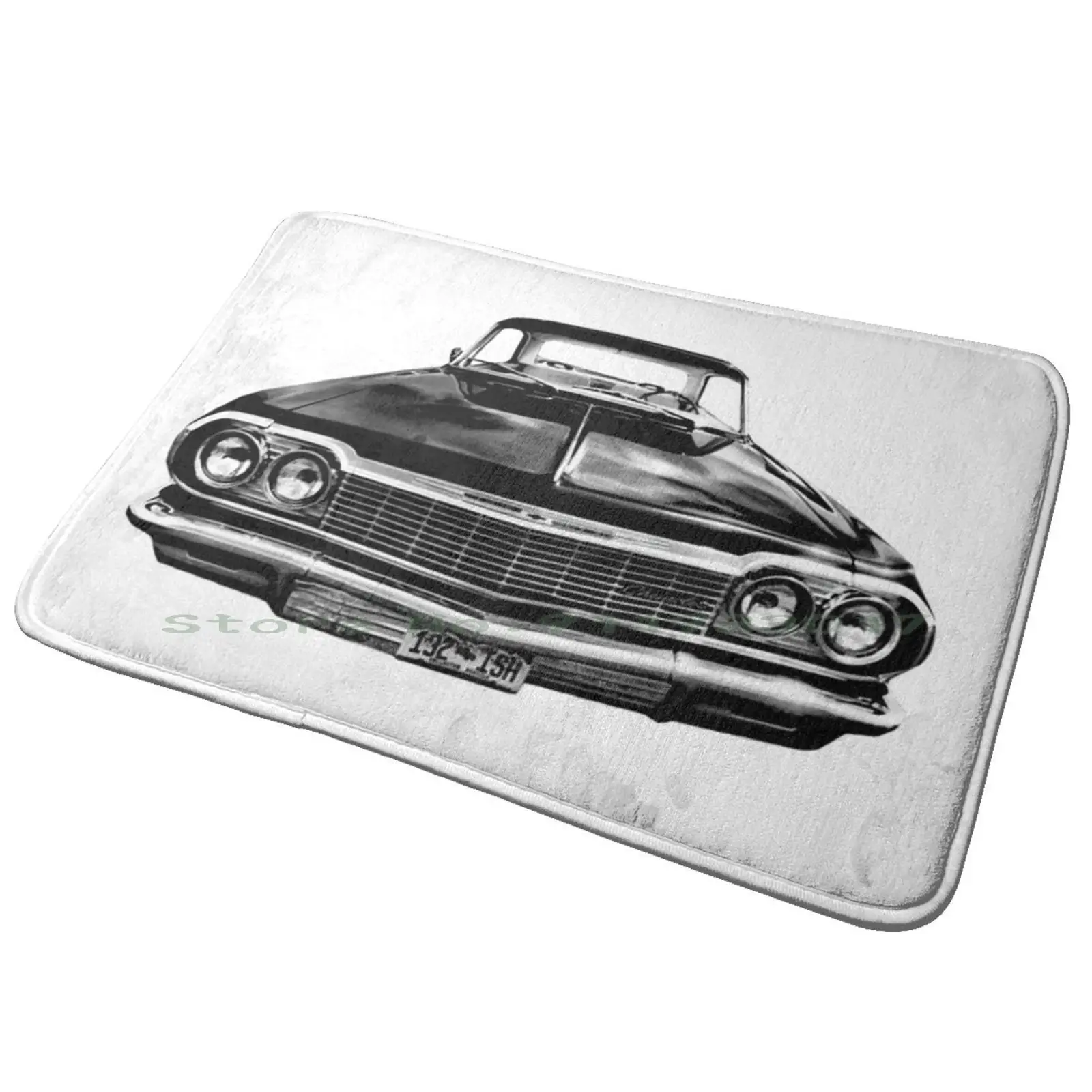 Chevy Impala 1967 Entrance Door Mat Bath Mat Rug Valentines Day Romance Cute 1970s Red Pink Cream Lovecore Candy Hearts 1990s