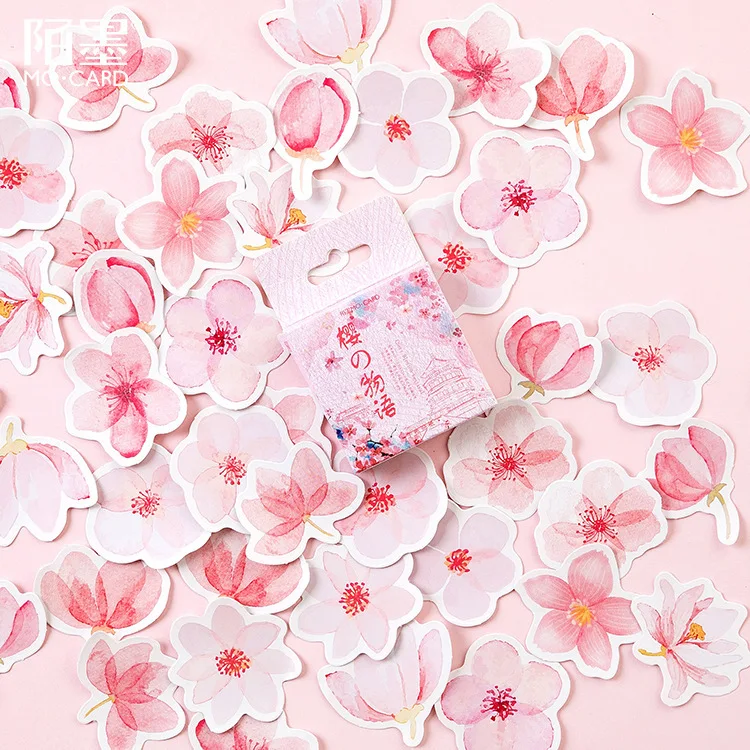 45 Pcs Sakura Scrapbook Stickers Mini Size Cherry Blossom Diy Decoration Stickers For Scrapbooking Notebooks Laptop Travel Case