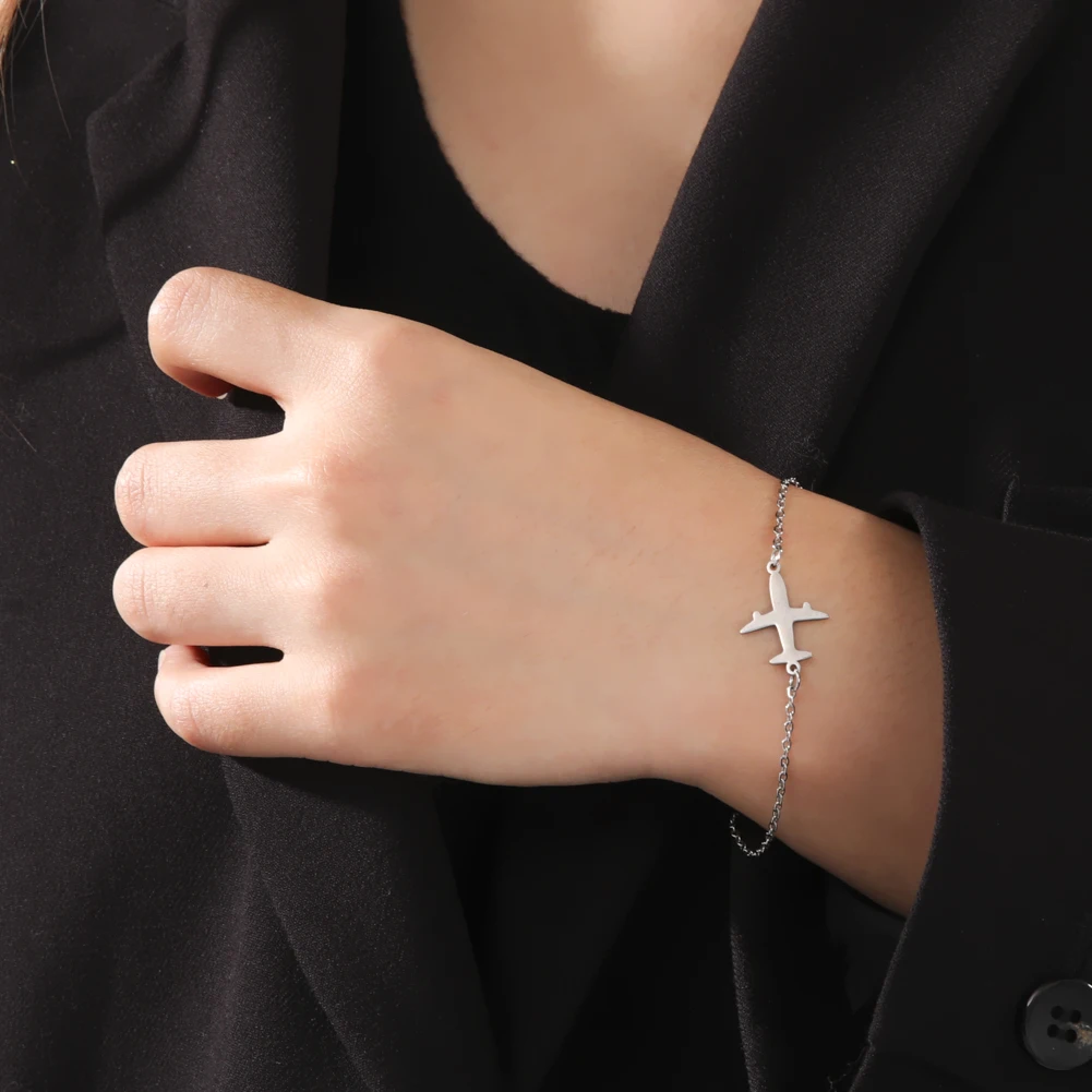 Skyrim Flugzeug-Charm-Armband aus Edelstahl, Verstellbares Kettenarmband mit Flugzeug-Motiv, Schmuckgeschenk für Frauen – Detail 8