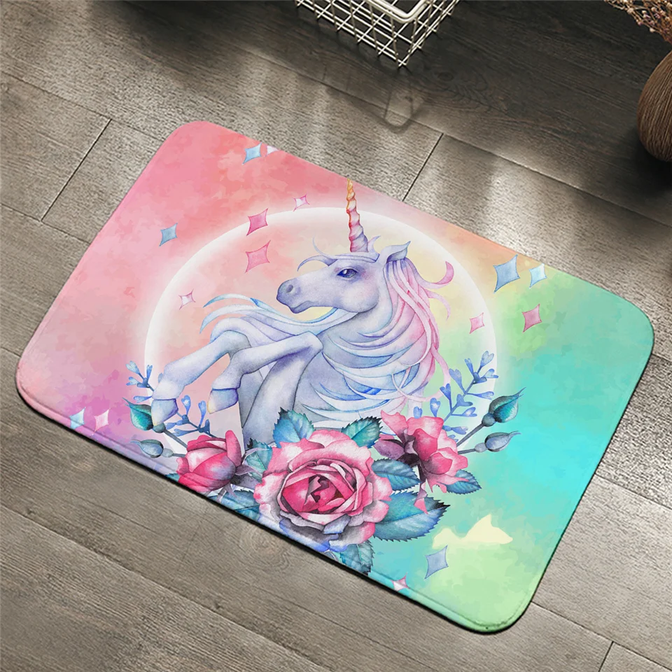 BeddingOutlet Unicorn Carpet Non-slip Soft Rug Floral Pink Roses Cartoon Floor Mat Moon Absorbent Doormat For Girls Bedroom