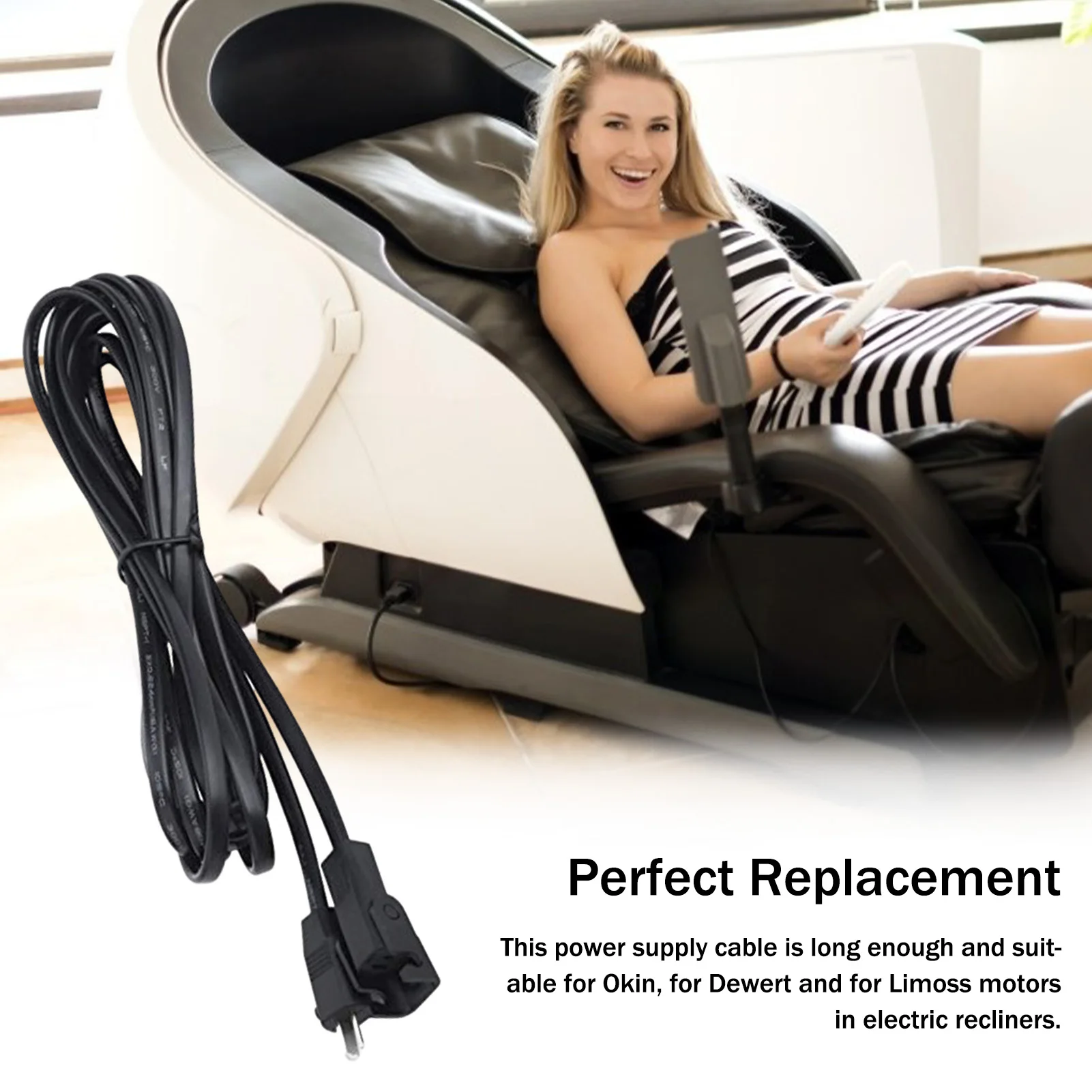 Cavo di alimentazione del cavo di prolunga del divano della sedia reclinabile elettrica da 6,5 piedi per apritore della sedia di sollevamento Okin # W0