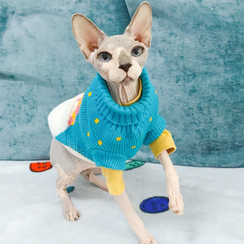 Turtleneck Cat Sweater Knitted Jumper Cat Christmas Sweater for Cats Small Dogs Winter Sphinx Cat Clothes Pet Costume