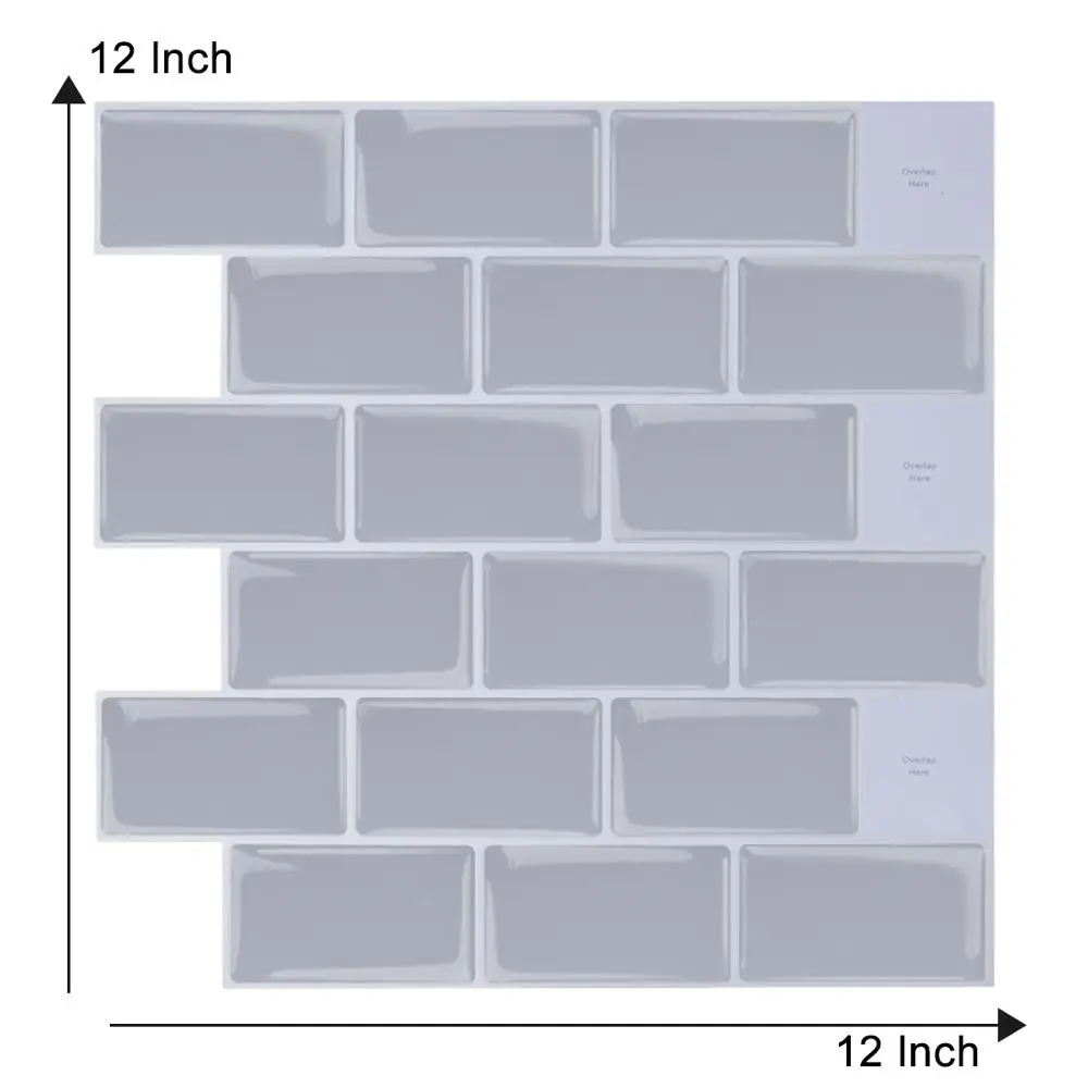 

Vividtiles large size 12 * 12 inch Self adhesive vinyl wallpaper Gray stick 3D Metro effect Kitchen tiles (1-sheet)