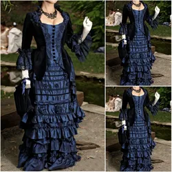 Victorian Gothic blue bustle gown dress Civil War Southern Belle Ball Gown Dress Victorian lady's walking dresses Custom made