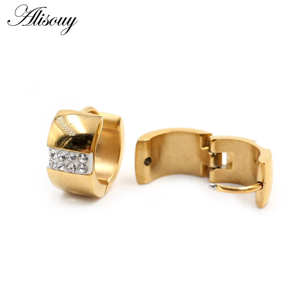 Alisouy 2pcs Punk Stainless Steel Carving Wheat Ears Ear Earring Women Men Circle Hoop Earrings Piercing body Jewelry