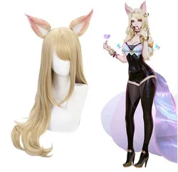 K/DA kda Ahri Nine-Tailed Fox Cosplay Hair Wig + Ear + Wig Cap