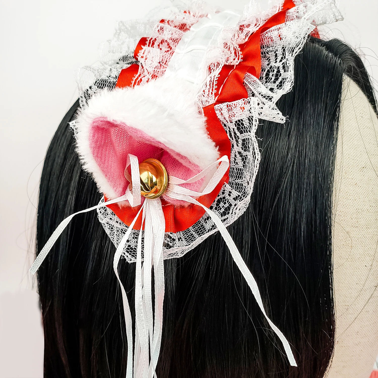 Ragazze peluche orecchie di gatto fiocco in pizzo fasce per capelli per donna Lolita fascia copricapo cerchi per capelli Scrunchies accessori per capelli Cosplay