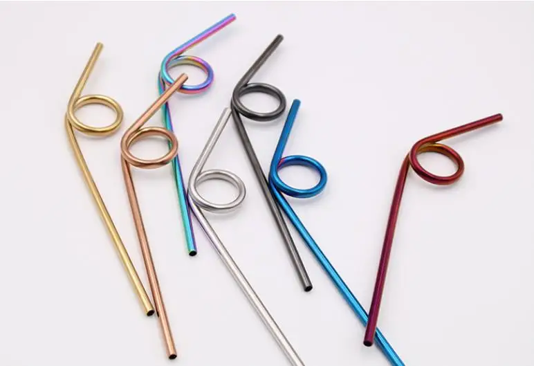 7 colors of 230*6mm 304 stainless steel straws creative color metal beverage coffee milk tea straws drinking tools SN2801