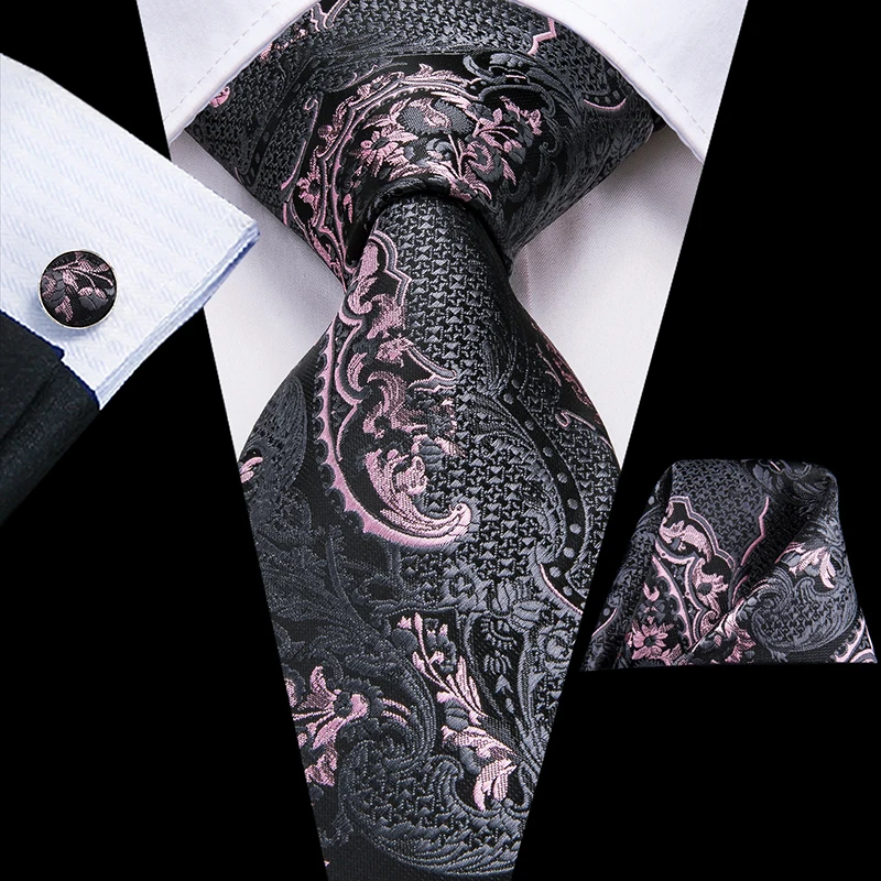 Hi-Tie Elegent Silk Men's Tie Set Hanky Cufflinks Set Ties For Men Luxury Paisley Gold Red Green Luxury Wedding Party Necktie