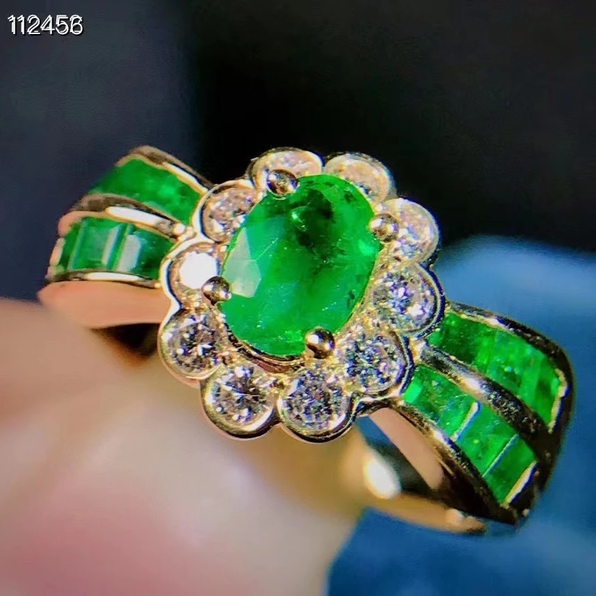 

KJJEAXCMY Fine Jewelry S925 Sterling Silver Inlaid Natural Emerald New Girl Luxury Adjustable Ring Support Test Hot Selling