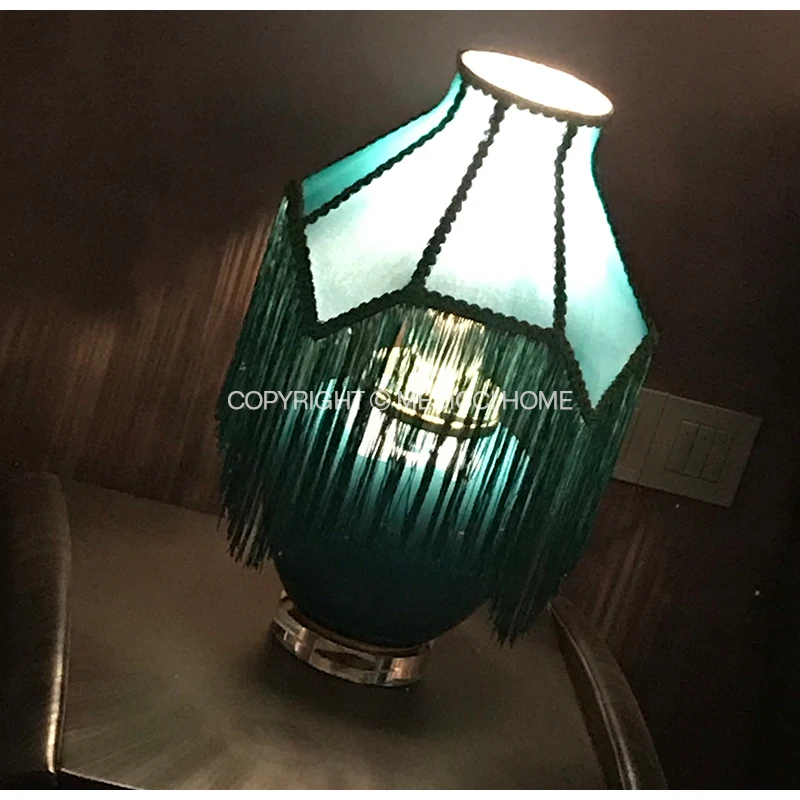 Medicci Home Boutique Art Deco Lampshade Malachite Green Lamp shade With Long Tassels Luxury Silk Oriental Handicraft Lampshades