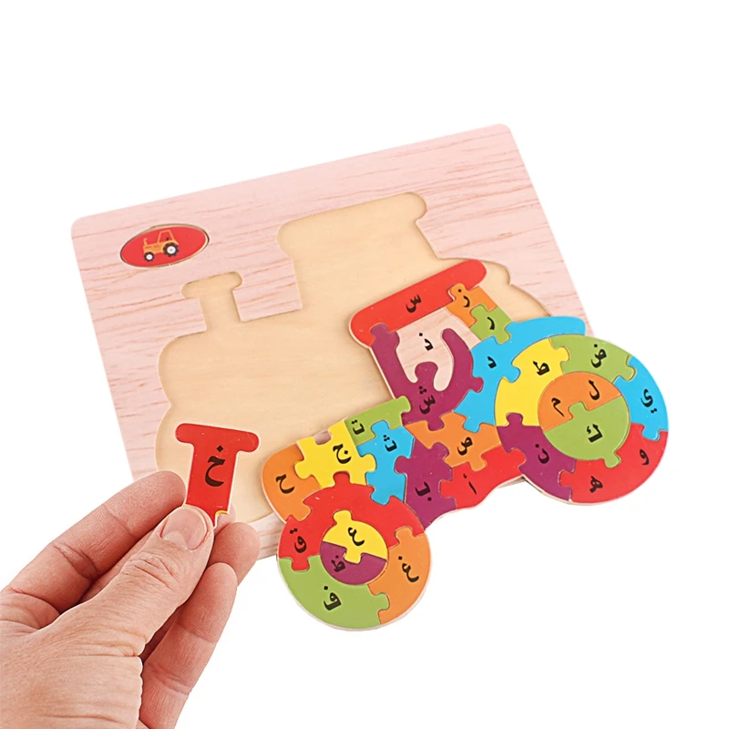 

Wood Puzzle Toy Arabic Alphabet Cartoon Animals Traffic Arab Jigsaw Puzzles Toys for Children Early Educational Preschool Gift