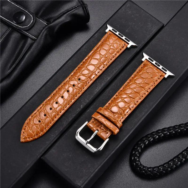 Crocodile Pattern Design Leather Watchbands for Apple Watch Ultra 8 7 6 SE 5 4 3 Watch Strap 49 45 44 42 41 40 38mm for iwatch