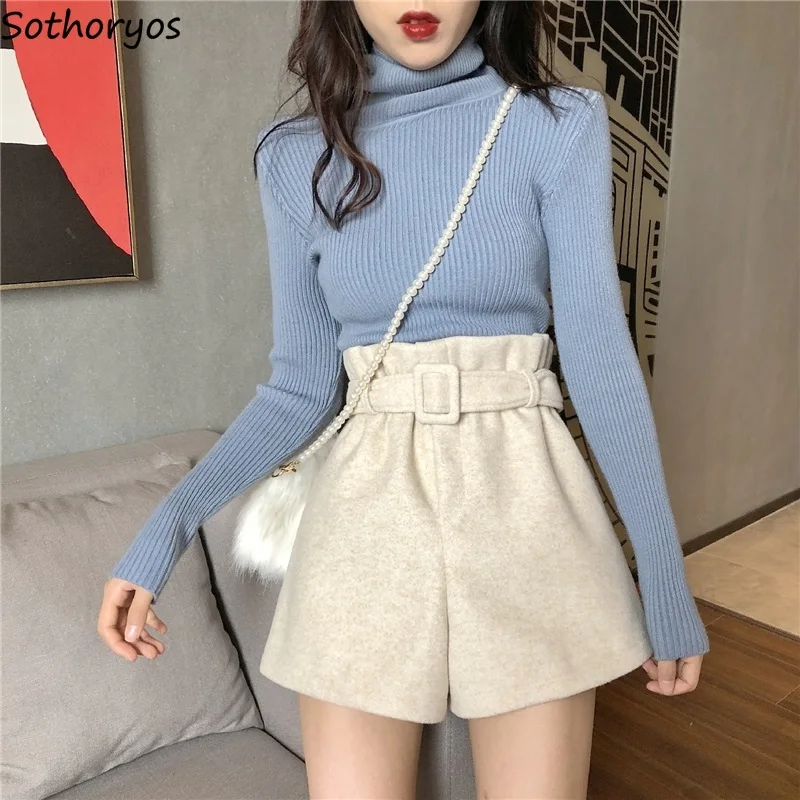 Women Shorts Popular 5XL New Autumn Solid All-match Elastic High Waist Trousers with Belt Wide Leg A-line Loose Ulzzang Girls