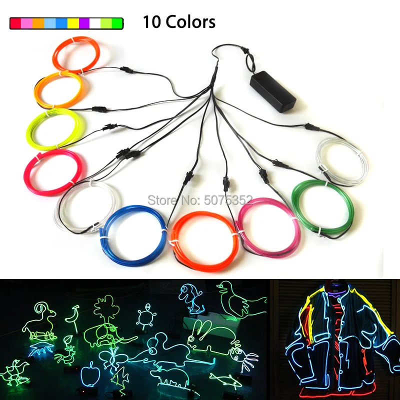 Night Club Decor Neon Glow LED Cable Rope Tube 3.2mm Waterproof EL Wire Car Decor Flexible Neon LED Light Shoes Events DIY