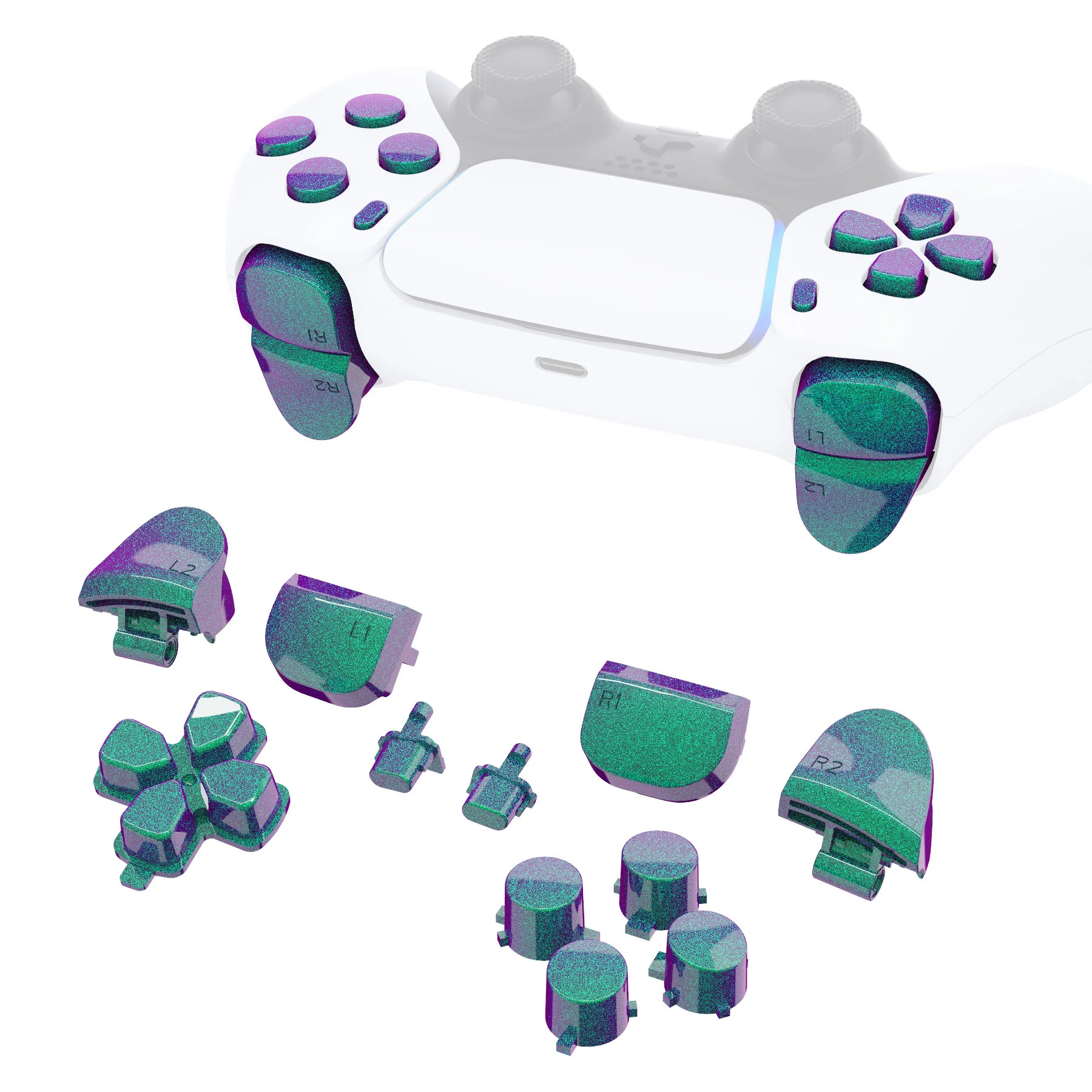 eXtremeRate D-pad R1 L1 R2 L2 Triggers Share Options Face Buttons, Full Set Buttons Compatible with ps5 Controller BDM-010 & 020