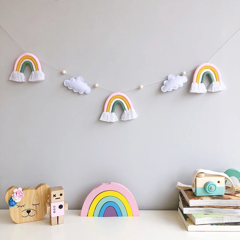 Nordic Felt Cloud Rainbow Macrame Hanger Teen Nursery Kids Room Decoration Wall Hanging Ornaments Party Banner Photo Props