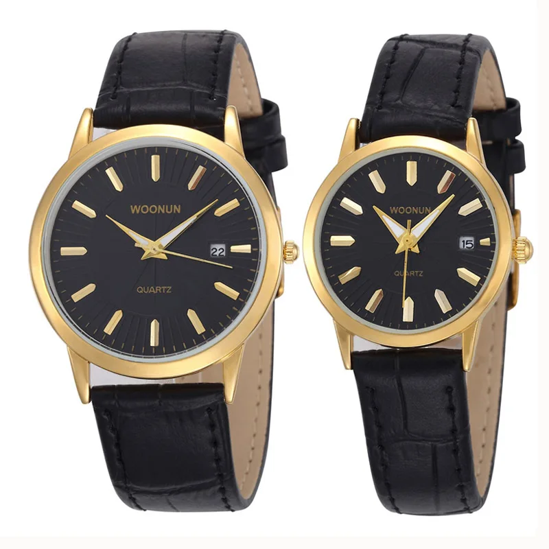 New Fashion Lover Pair Watches WOONUN Top Brand Luxury Couple Watches For Lovers Waterproof Shockproof Quartz Thin Watch Leather