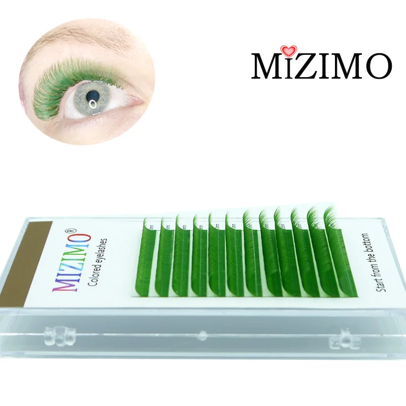 Color grafting false eyelashes green artificial mink false eyelashes 8-13mm mixed length grafting eyelash extension tool