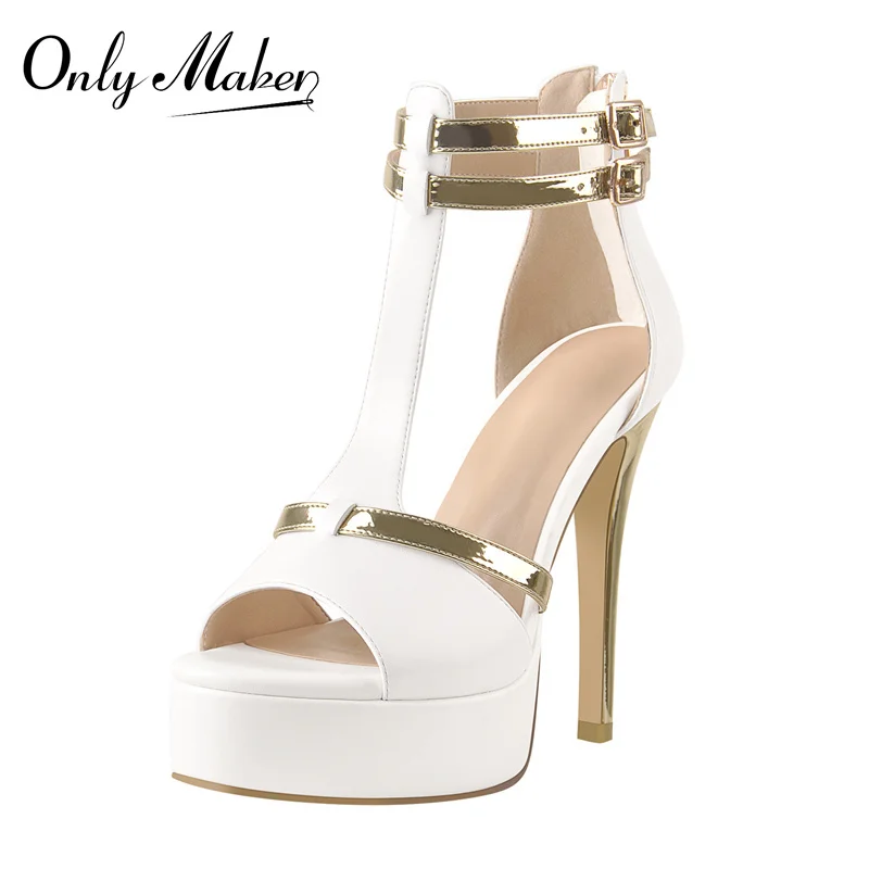 

Onlymaker Women Matte White Peep Toe Platform Sandals Ankle Strap Buckles Stiletto High Heels Zipper Shoes