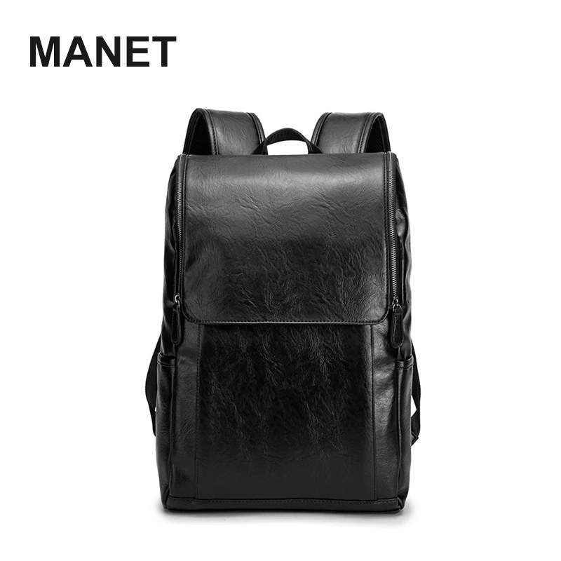 

MANET Backpacks for Men Soft Pu Men's School Backpacks Casual Male Travel Bags Large Capacity Men Shoulder Bags Laptop Backpacks