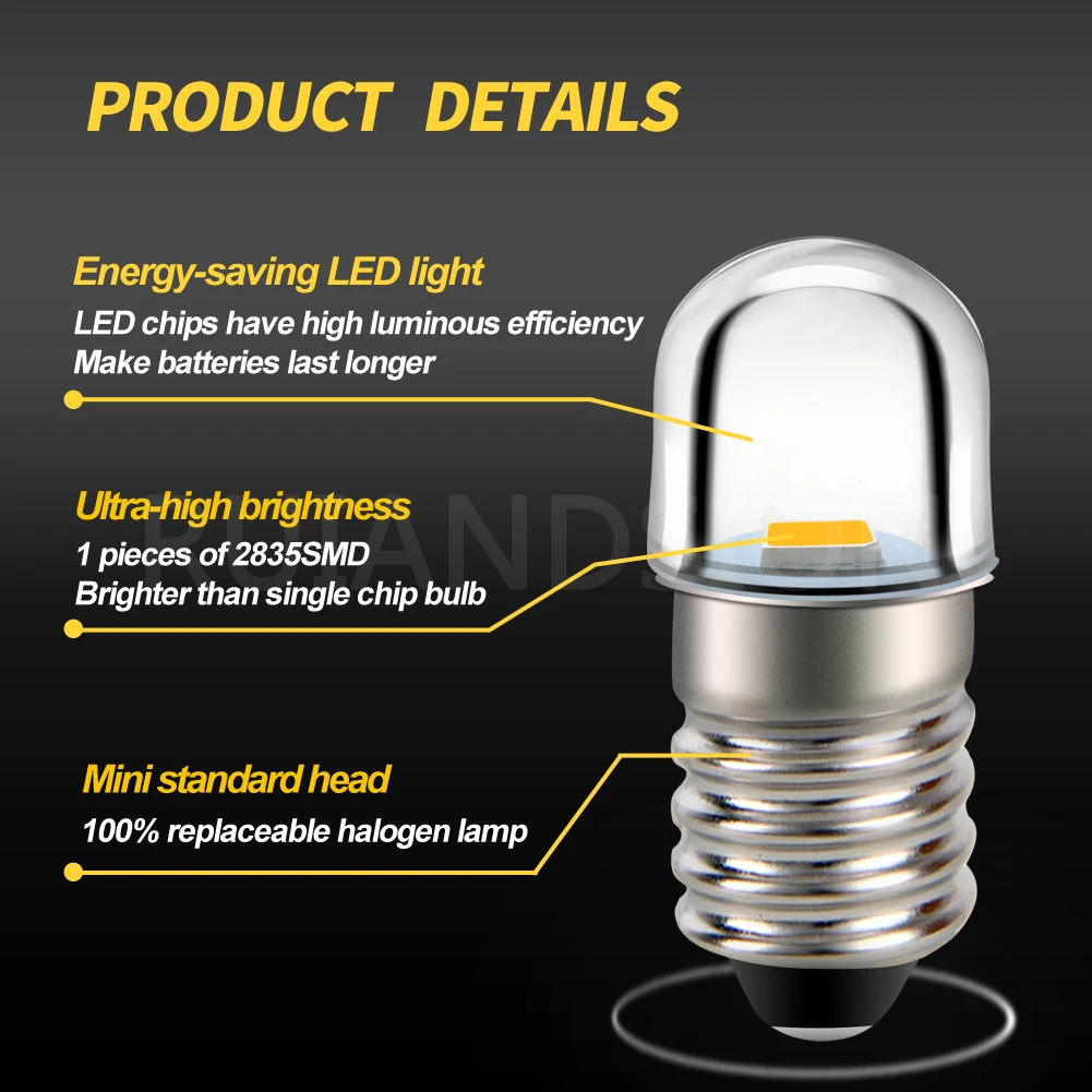 E10 P13.5S PR2 LED DC 3V 6V 4.5V 18V 12V 기계 교체 손전등, 2835SMD 랜턴 토치 전구 나사 경고 화이트, 4 개