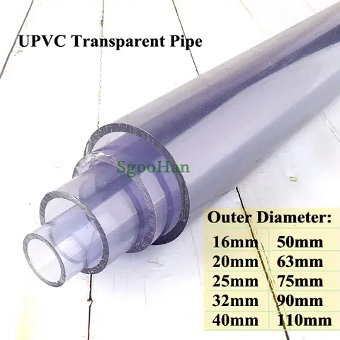 UPVC 투명 파이프 수족관 수조 튜브, 정원 관개 급수 피팅, 길이 50cm, 외경 16 ~ 110mm, 2 개