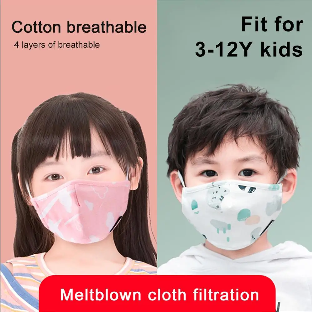 1Pcs PM2.5 Children Mouth Mask 4-layer Respiratory Cartoon Smog Mouth-muffle Face Mask Warm Dust Mask Fits 3-12 Years Old Kids