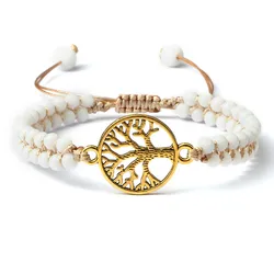 Tree of Life Charm Bracelets Handmade Natural Stone White Porcelain Boho Yoga Braided Bracelet&Bangles Friendship Lover Jewelry