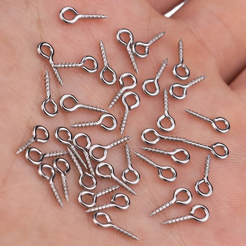 

100pcs/lot Stainless Steel Screw Eye Pins for Pendant Iron Screw Eye Hooks Clasps Fit Cabochon Drilled Beads Diy Jewelry Making