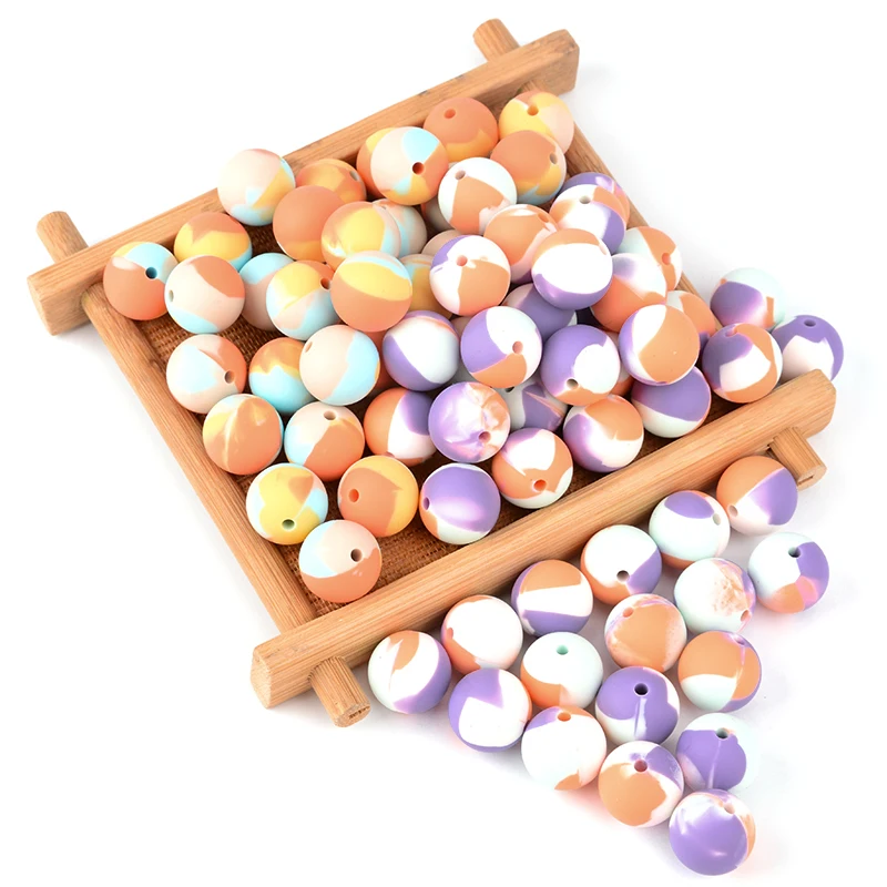 LOFCA 20pcs Tie Dye 12/15/19mm Silicone Beads Baby Colorful Teething Beads DIY BPA Free Food Grade Jewelry Pacifier Clip