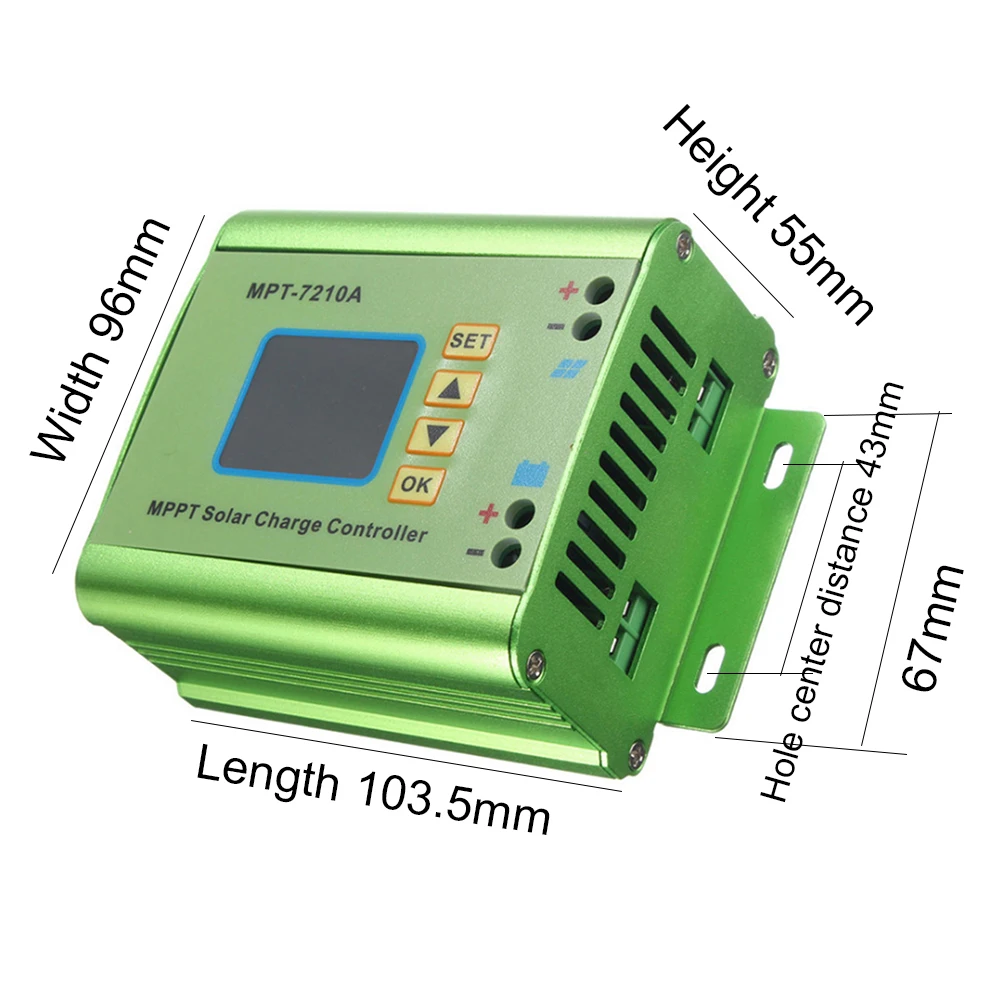 1PCS Boost Adjustable High Power Supply 10A MPT-7210A LCD MPPT Solar Panel Charge Controller Aluminum Alloy Output 15-90V 600W