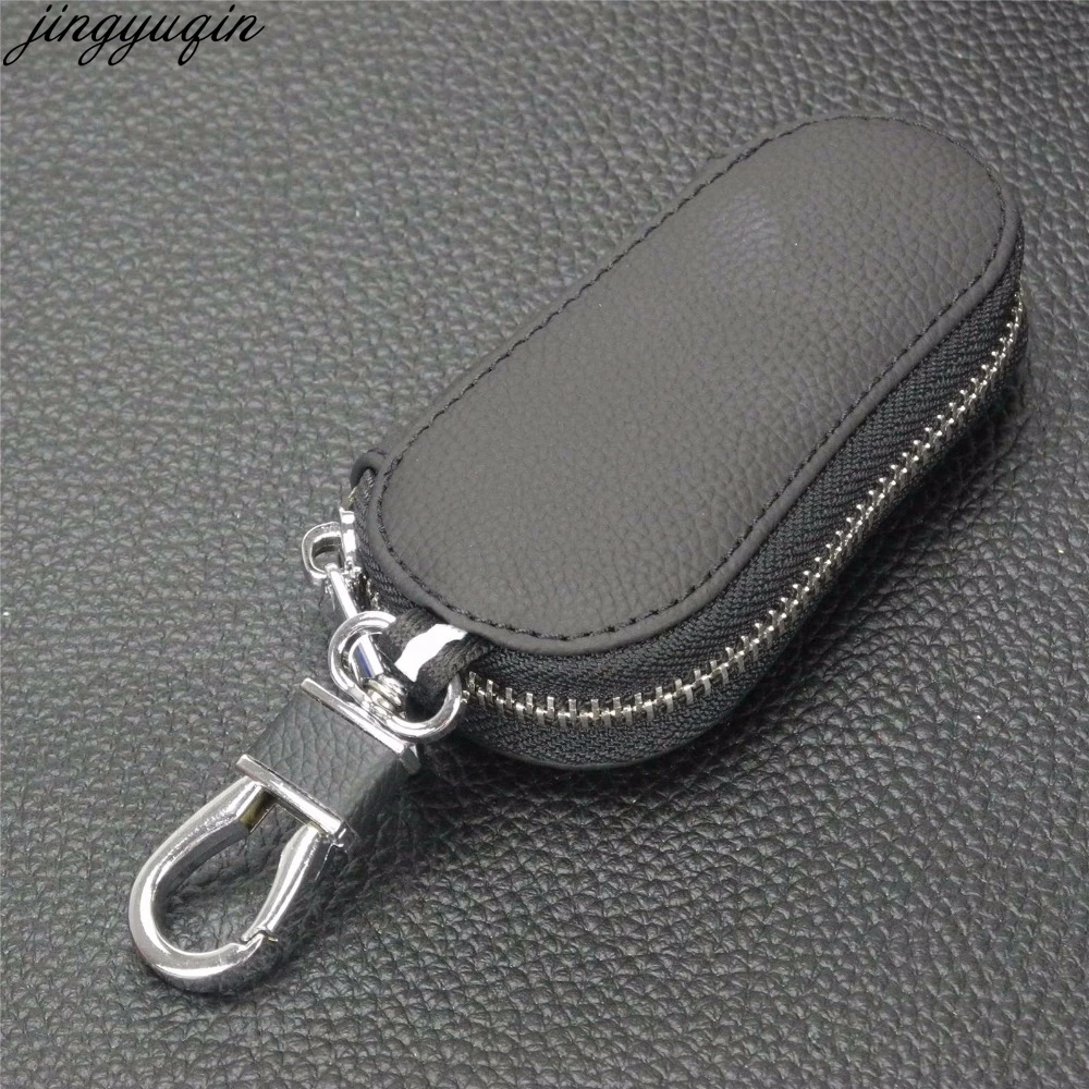 

Jingyuqin Leather Car Key Wallet Men Key Holder Housekeeper Keys Organizer Women Keychain Covers Zipper Key Case Bag Pouch Purse