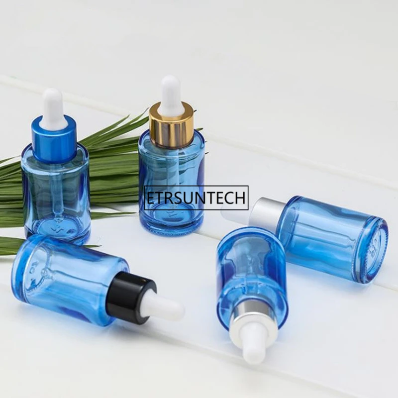 50pcs Blue Glass Dropper Bottle Reagent Pipette Sample Essence Oil Empty Cosmetic Container Serum Refillable Bottle F3393