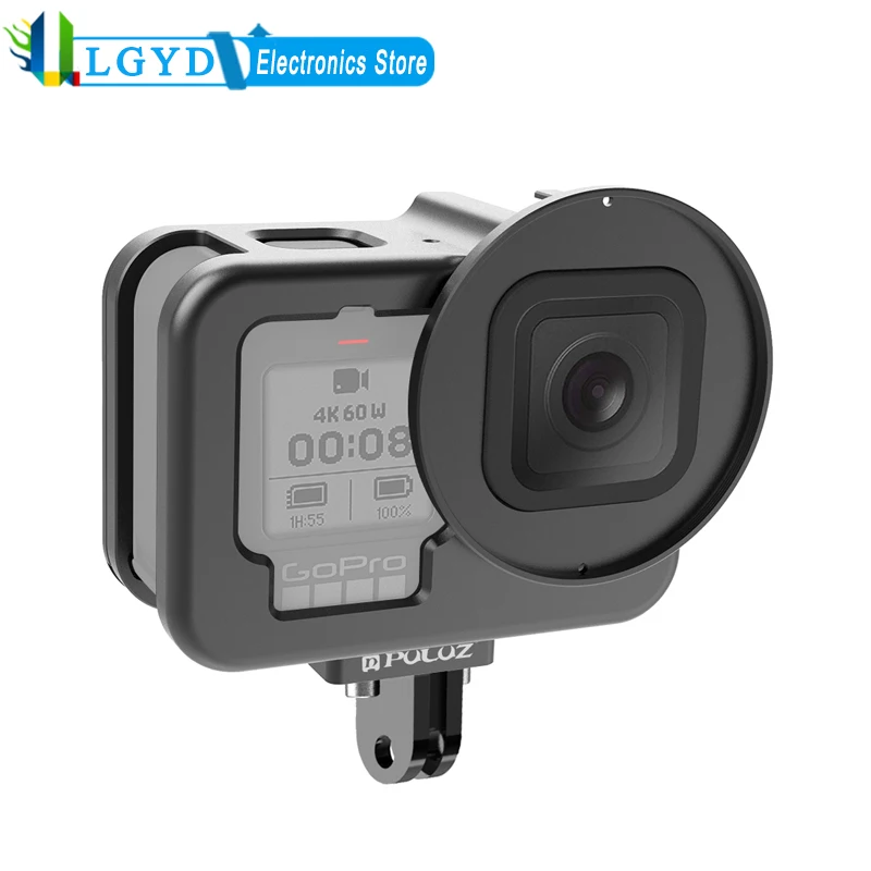 

PULUZ for GoPro HERO12 HERO11 HERO10 HERO9 Camera Housing Shell Cover CNC Aluminum Alloy Protective Cage with 52mm UV Lens