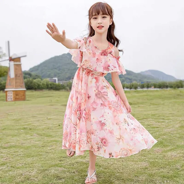 Girls Casual Dresses 2021 Children's Casual Fashion Chiffon Dresses Summer  Girl Evening Dress 12 Children's Clothing